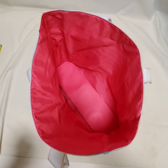 Estee Lauder Medium Tote Bag Stripe Blue White Navy Lined Pink Polyester Canvas - Picture 4 of 10